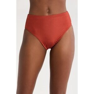 NEW Robin Piccone Angela High Waist Rib Bikini Bottoms Spice‎ Size Small NWT